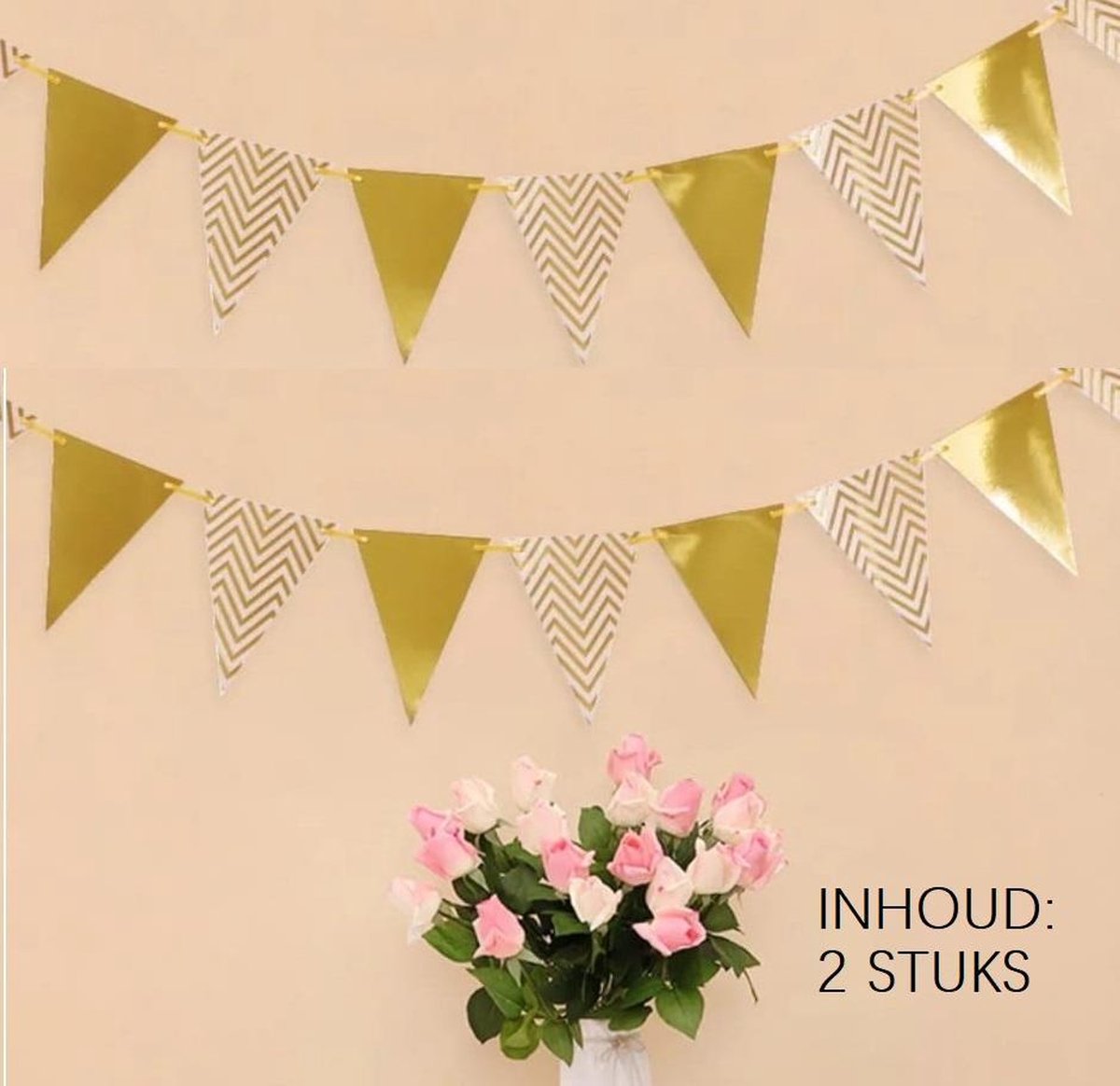 Slingers Vlaggenlijn Goud -|2 stuks Slinger Verjaardag Vlaggenlijn - Party| Christmas| Bruiloft| New Year|Feestdagen| 5 Meter Voor Binnen En Buiten